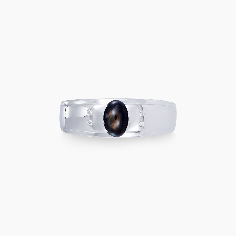 Oval Black Sapphire Star and Diamond Men's Ring in 925 Palladium119530423(PLD)-SAST