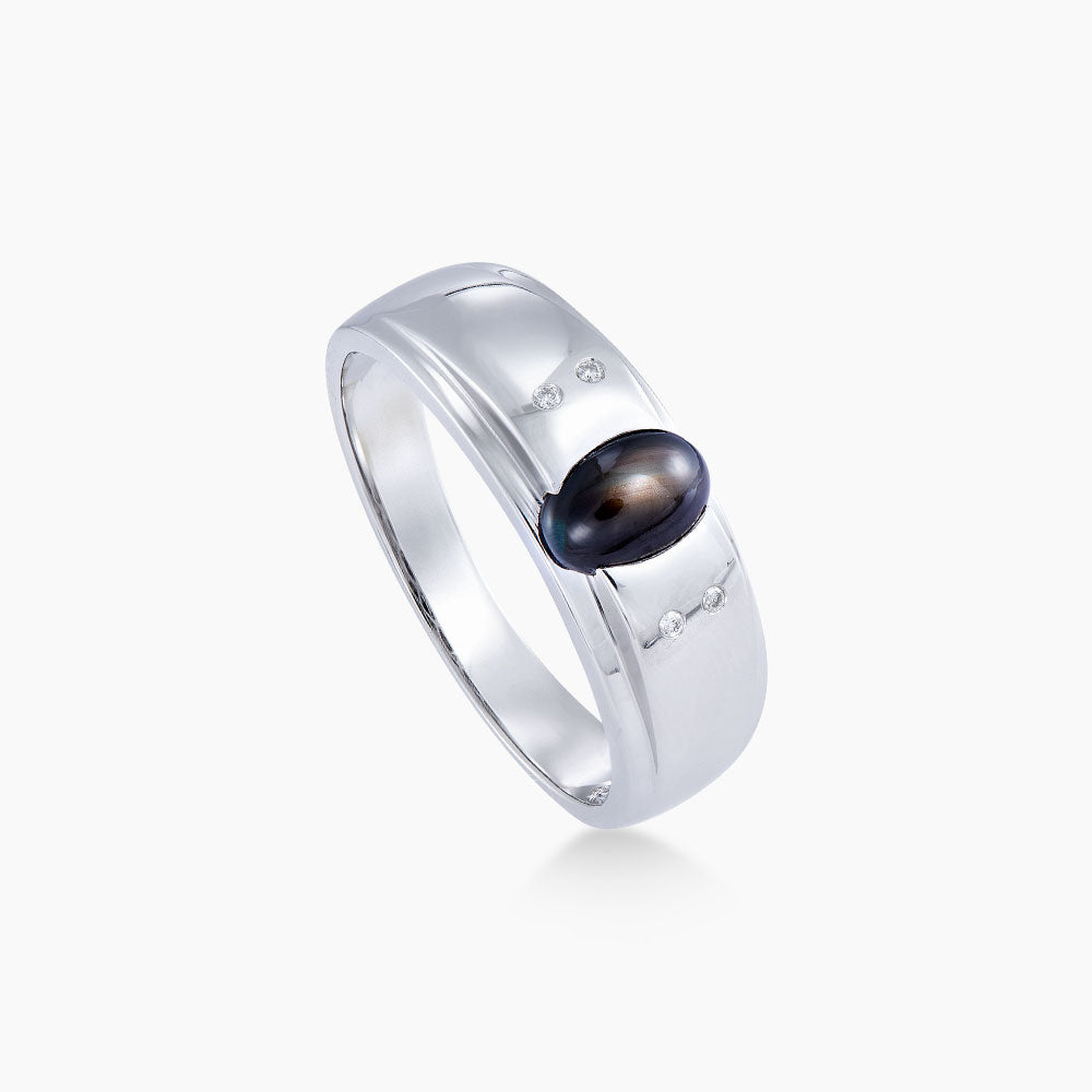 Oval Black Sapphire Star and Diamond Men's Ring in 925 Palladium119530423(PLD)-SAST