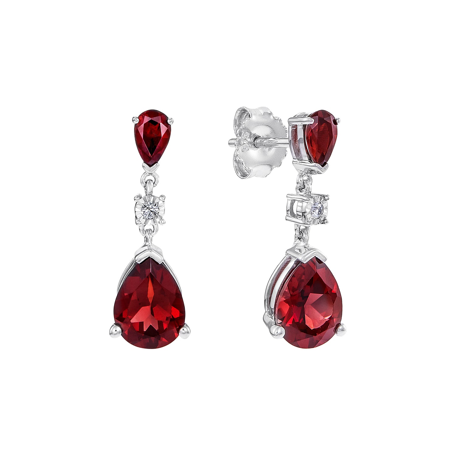 Pear Garnet and Round Diamond Earrings in 375/9K White Gold 119750724(E)-GARN