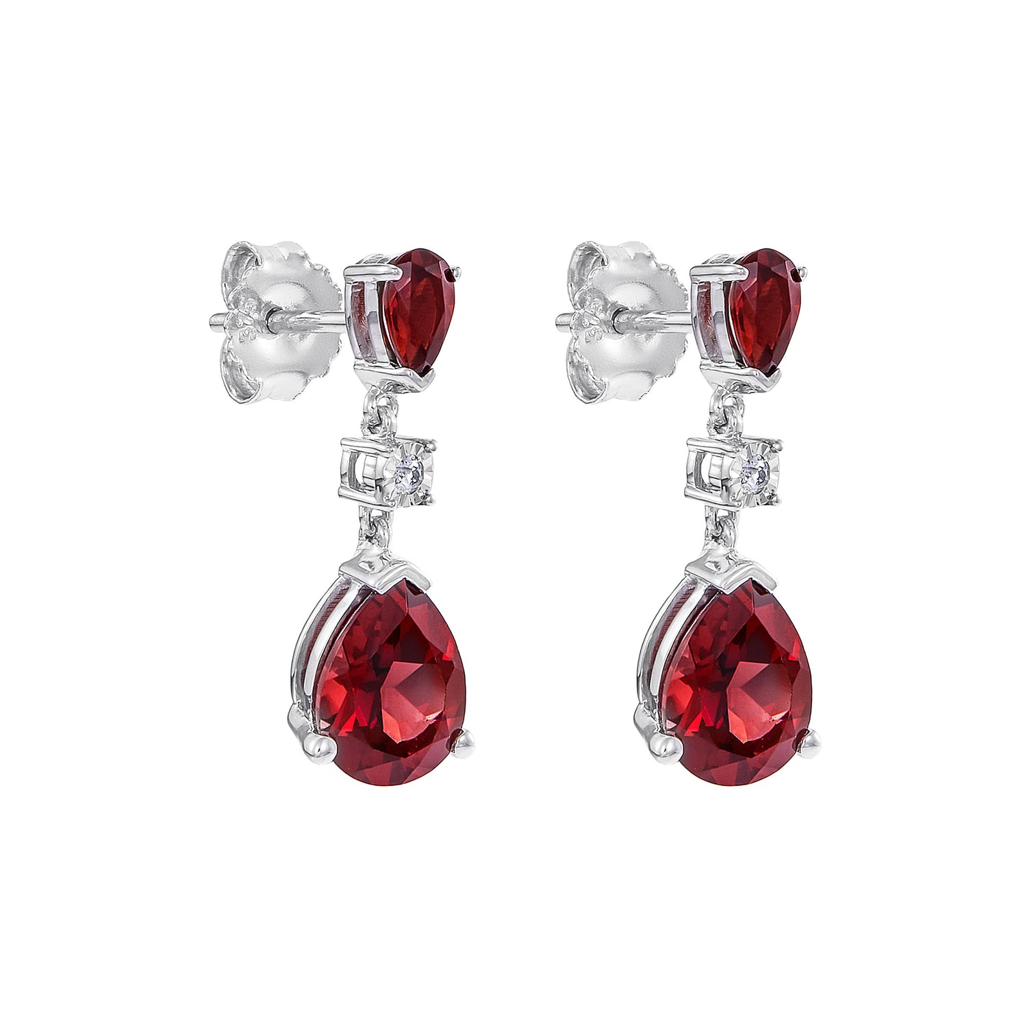 Pear Garnet and Round Diamond Earrings in 375/9K White Gold 119750724(E)-GARN