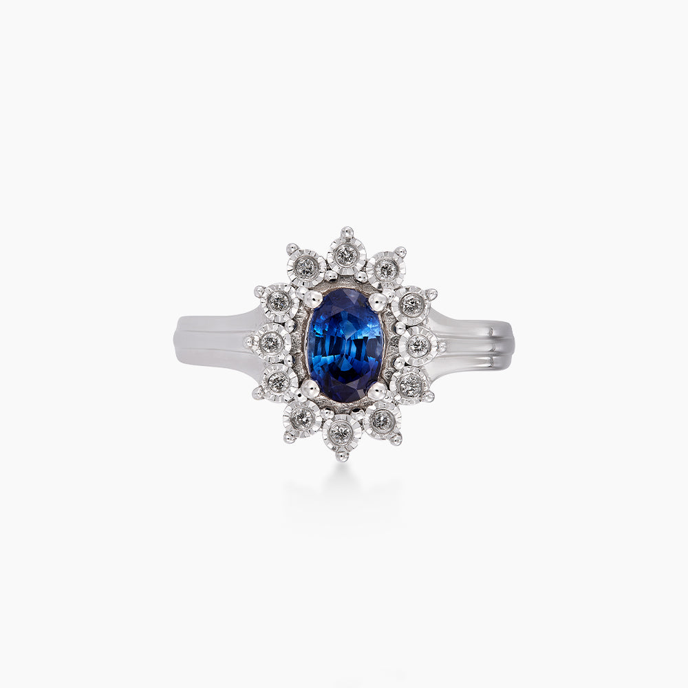 Oval Cut Blue Sapphire and Diamond Ring in 375/9K White Gold 24446(R)