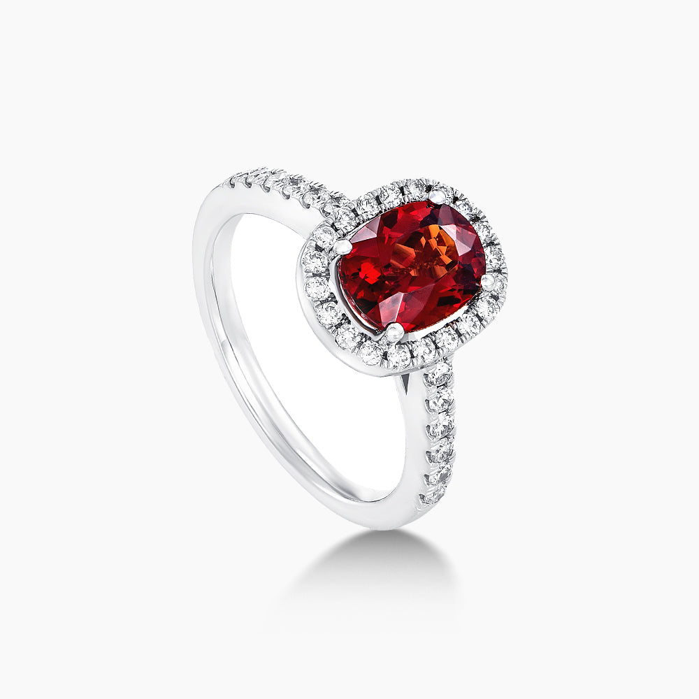 Cushion Cut Malaya Garnet Round Diamond Ring in 375/9K White Gold 246880821(R)-MLYGA