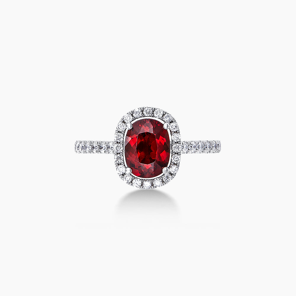 Cushion Cut Malaya Garnet Round Diamond Ring in 375/9K White Gold 246880821(R)-MLYGA