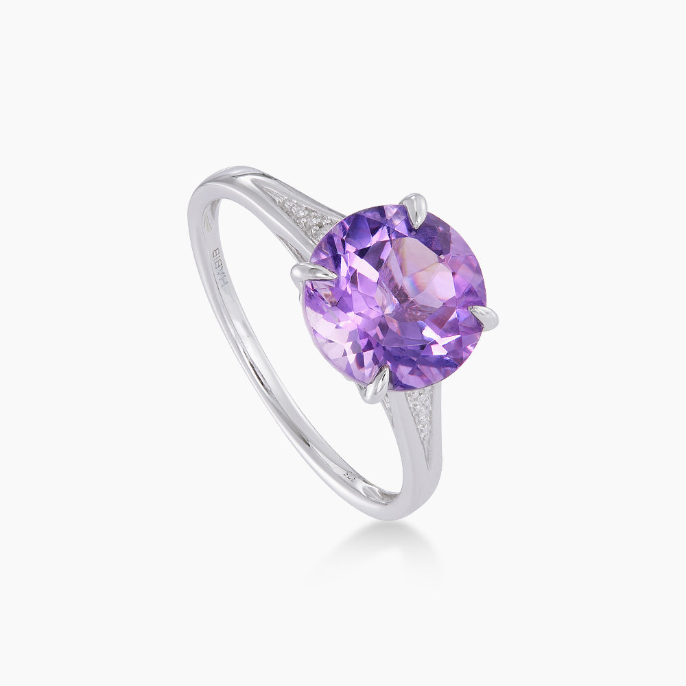 Round Purple Amethyst and Diamond Ring in 375/9K White Gold 24692(R)