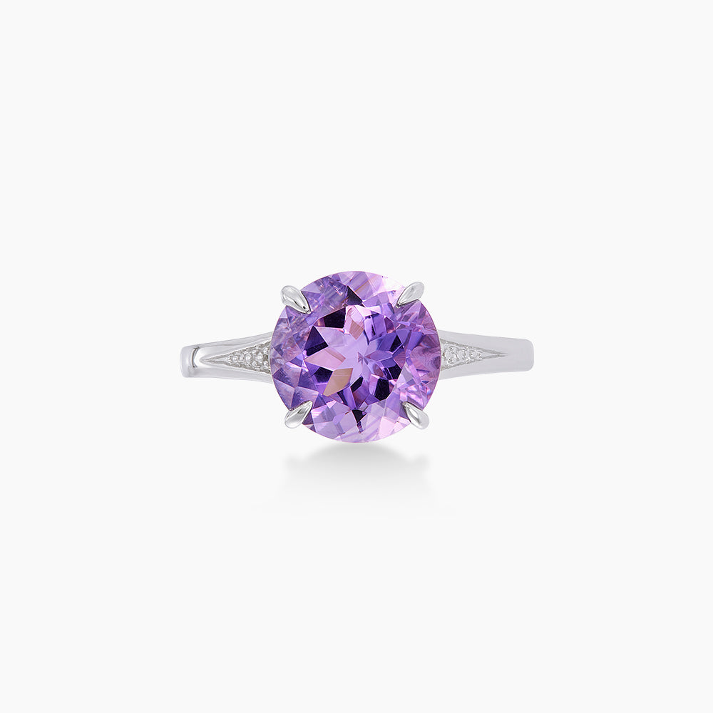 Round Purple Amethyst and Diamond Ring in 375/9K White Gold 24692(R)
