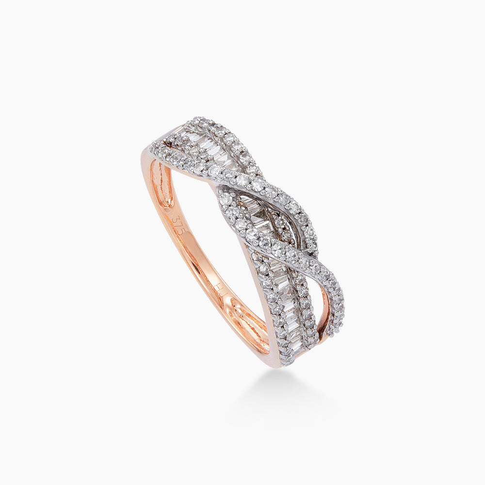 Baguette Cut and Diamond Ring in 375/9K Rose Gold 24830