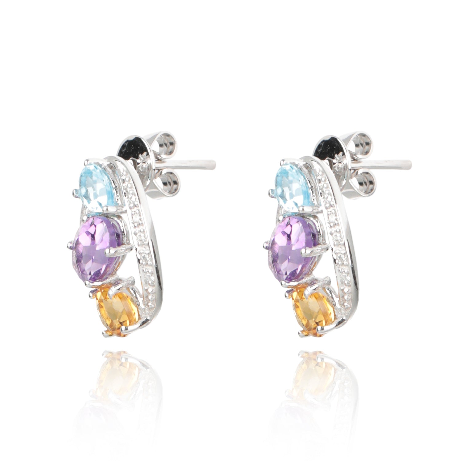 Amethyst, Blue Topaz And Citrine Earrings in 375/9K White Gold 24905(E)