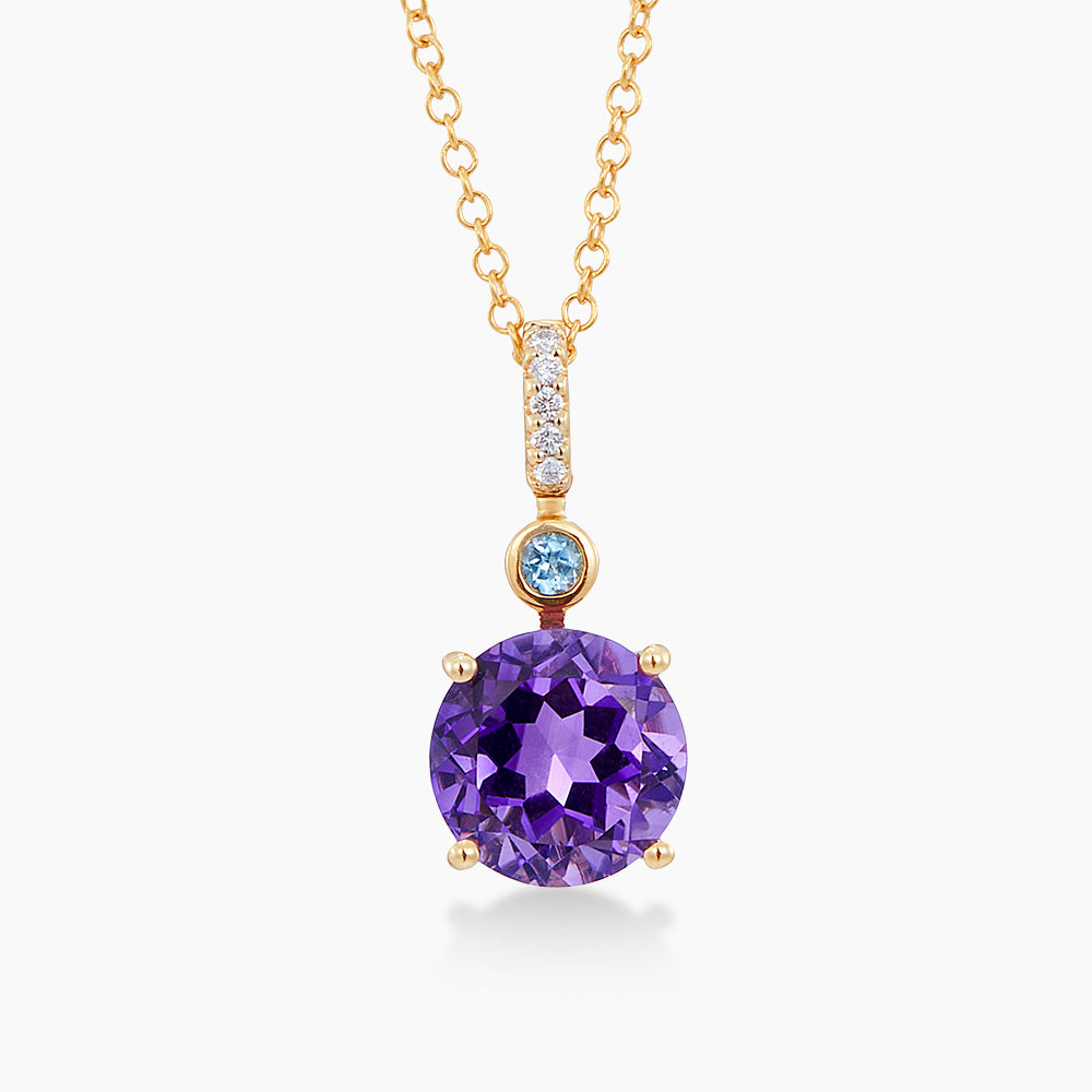 Blue Topaz and Amethyst Diamond Necklace in 375/9K Yellow Gold 249081123(N)-YG