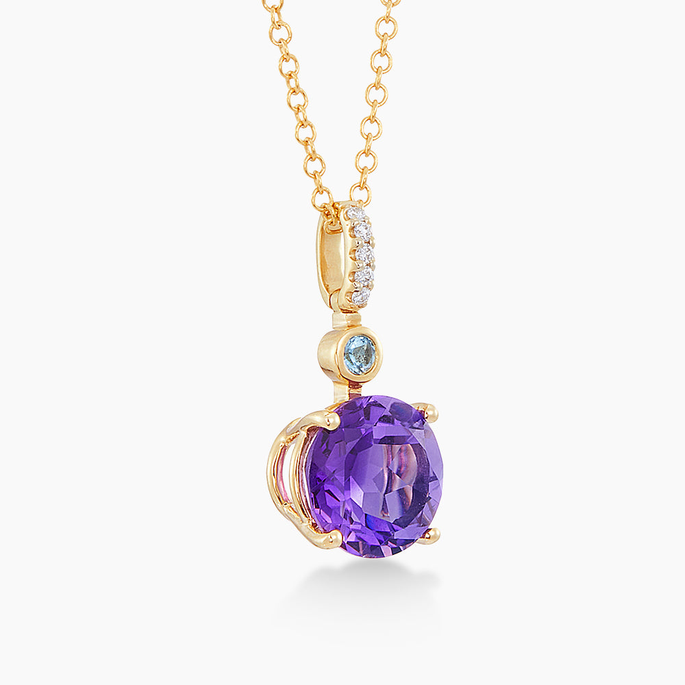 Blue Topaz and Amethyst Diamond Necklace in 375/9K Yellow Gold 249081123(N)-YG