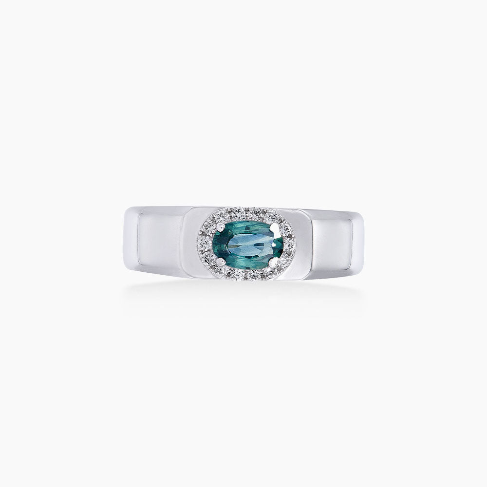 Green Sapphire and Diamond Men's Ring in 925 Silver Palladium 250890723(PLD)-GS