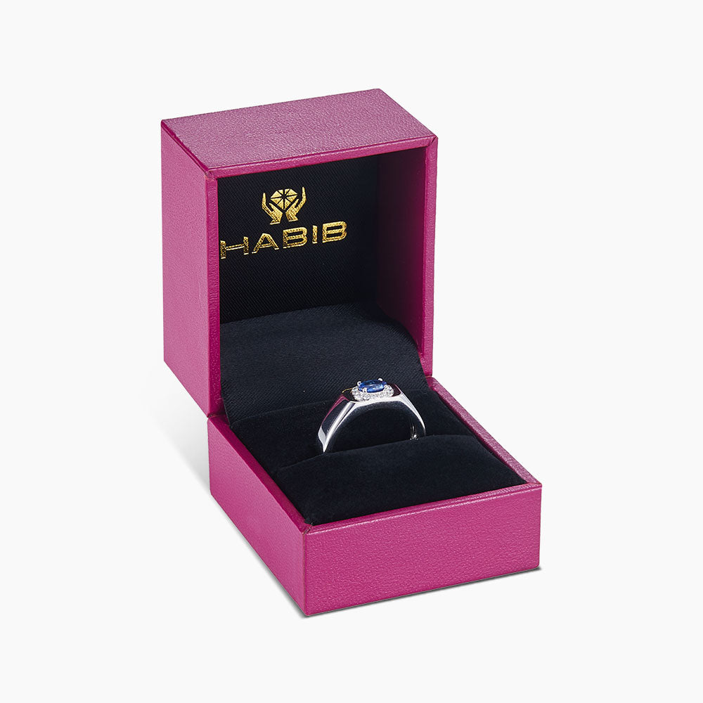 Oval Blue Sapphire and Diamond Men's Ring in 925 Silver Palladium  25089(PLD)