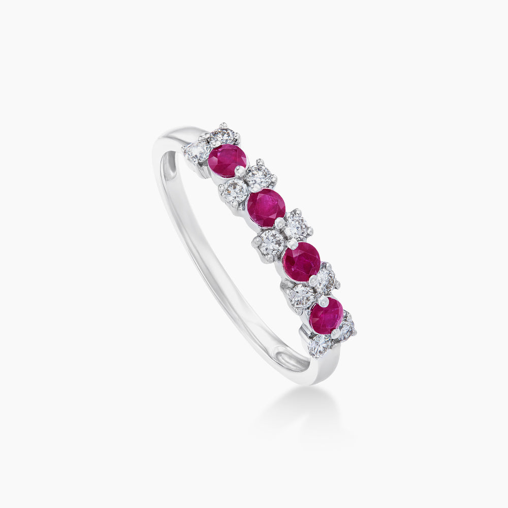 Shared Prong Ruby and Diamond Ring in 375/9K White Gold 25111