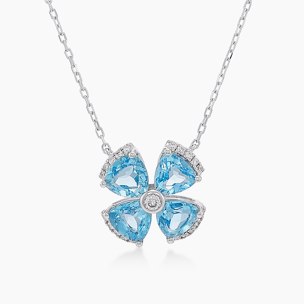 Blue Topaz Diamond Necklace in 375/9k White Gold 25130(N)