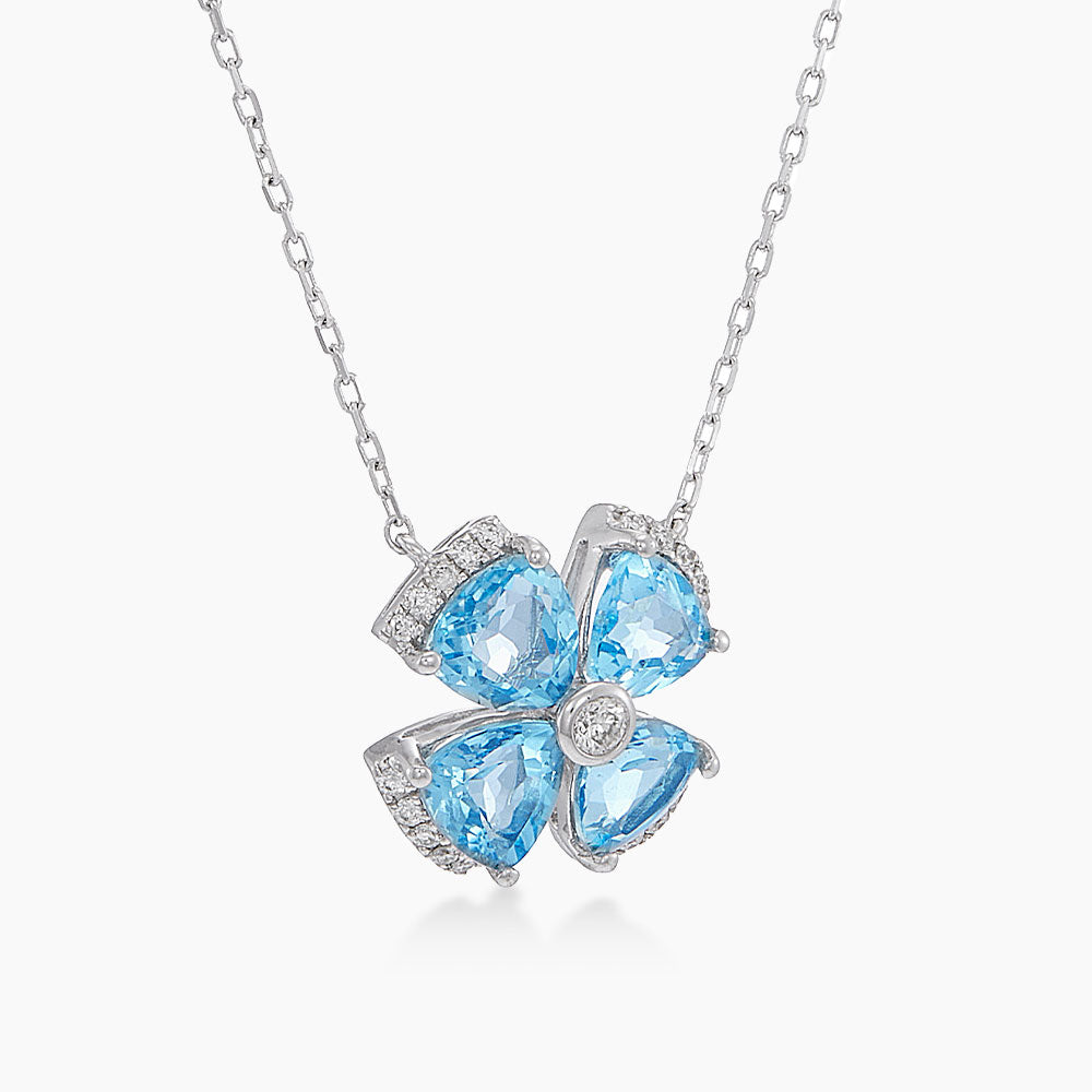 Blue Topaz Diamond Necklace in 375/9k White Gold 25130(N)