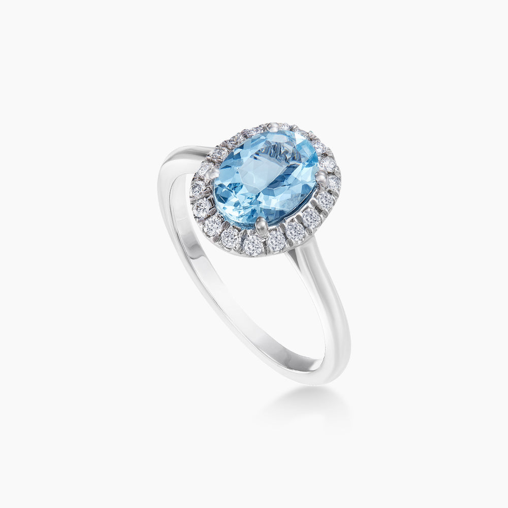Aquamarine Oval Cut Halo Diamond Ring in 375/9K White Gold 260120321