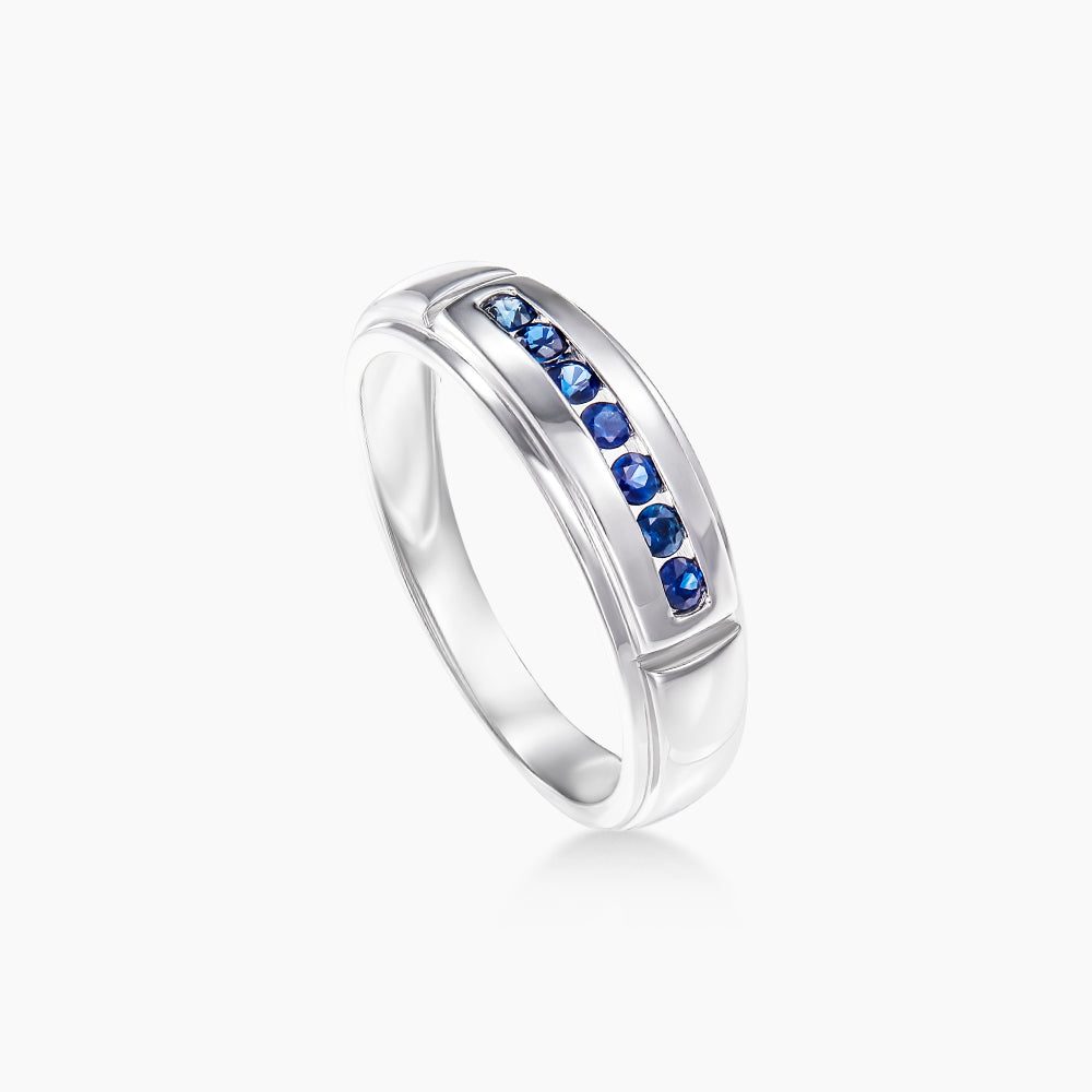 Channel Set Blue Sapphire Men's Ring in 925 Silver Palladium 260360321(PLD)-BS