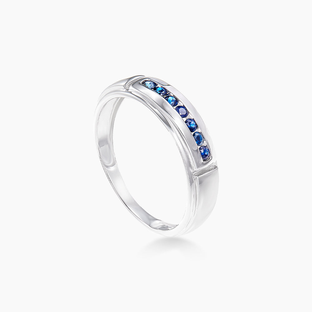 Channel Set Blue Sapphire Men's Ring in 925 Silver Palladium 260360321(PLD)-BS