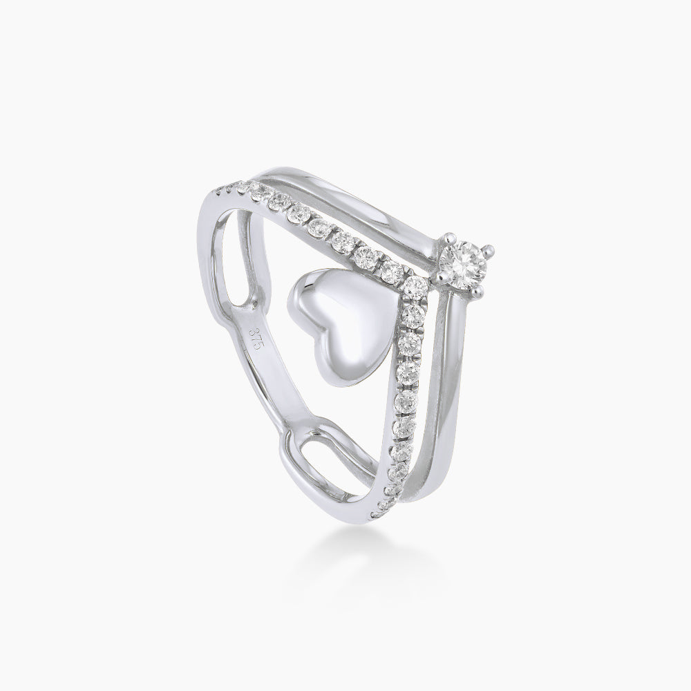 DWA | Double Row Split-shank Heart Shape Round Diamond Ring in 375/9K White Gold 260700621(WG)