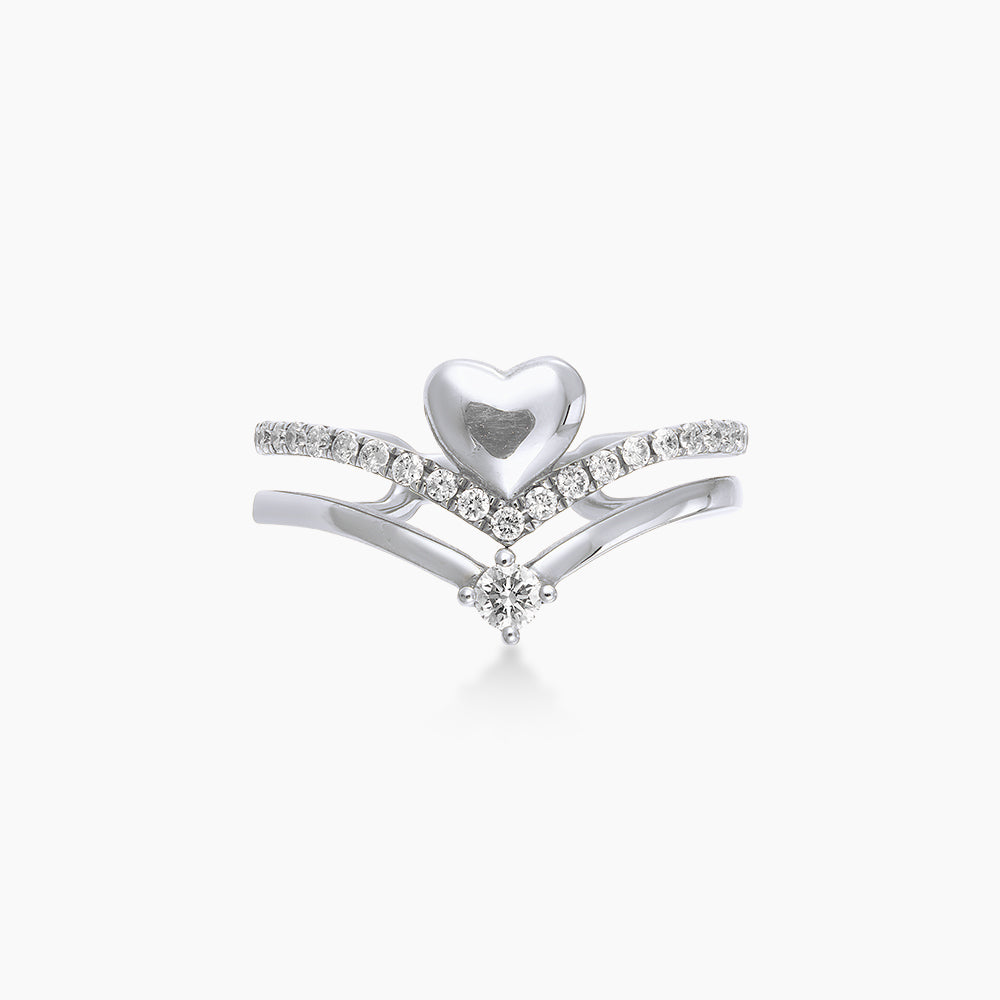 DWA | Double Row Split-shank Heart Shape Round Diamond Ring in 375/9K White Gold 260700621(WG)