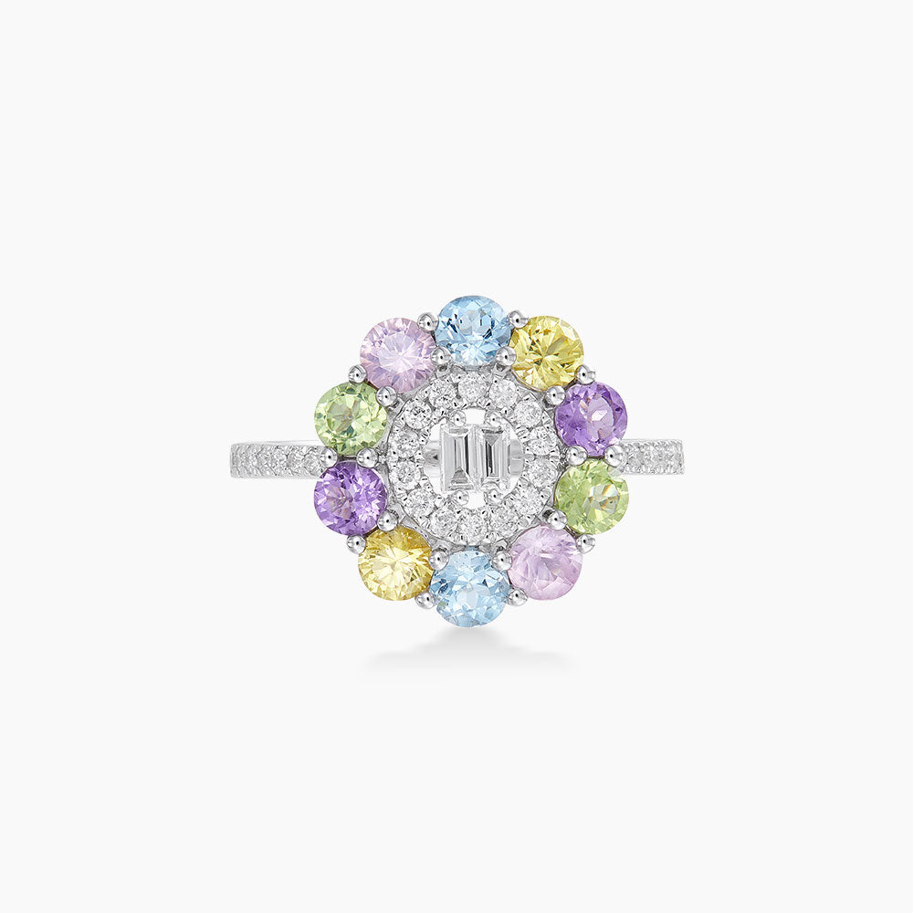 Multi-Coloured Gemstone Diamond Ring in 375/9K White Gold 262571221(R)