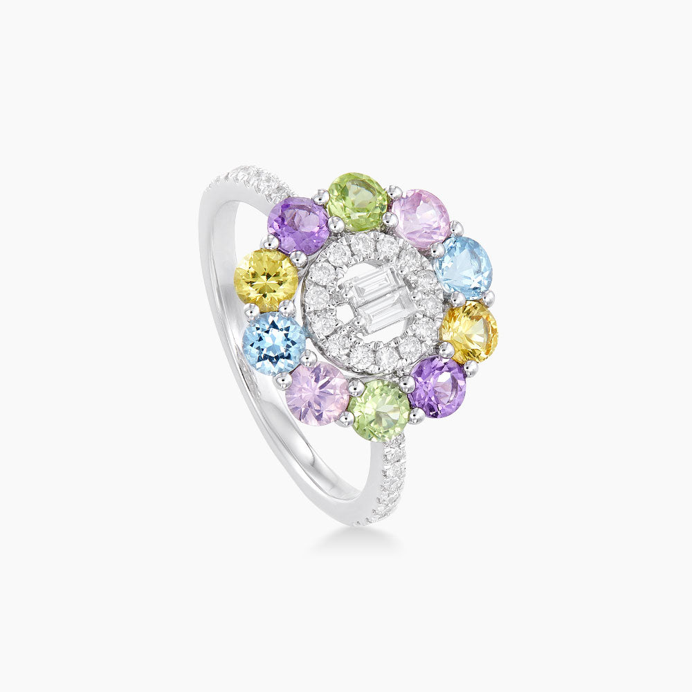 Multi-Coloured Gemstone Diamond Ring in 375/9K White Gold 262571221(R)
