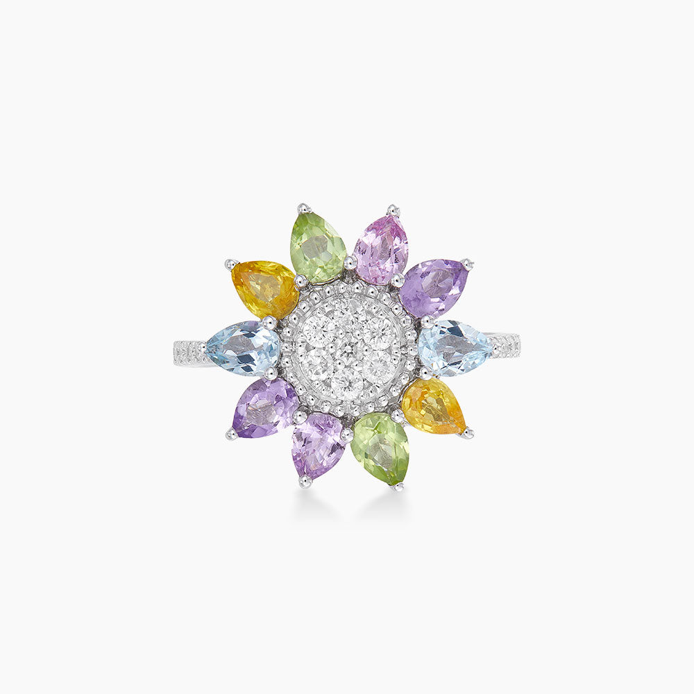Multi-Coloured Gemstone Diamond Ring in 375/9K White Gold 262581221(R)