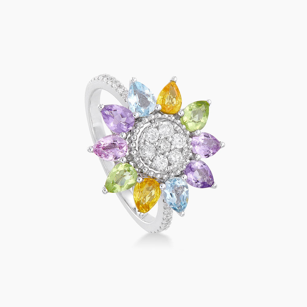 Multi-Coloured Gemstone Diamond Ring in 375/9K White Gold 262581221(R)