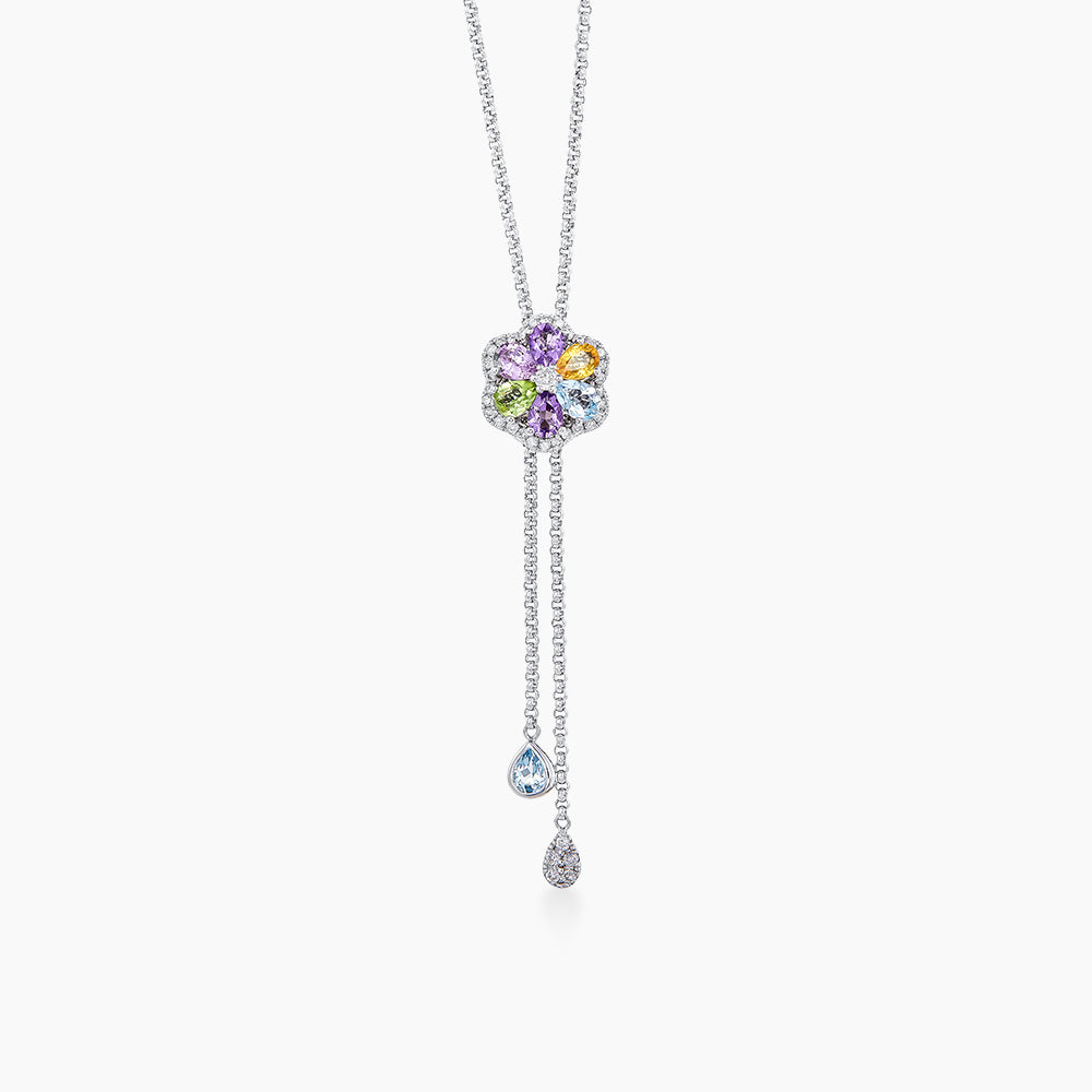 Multi-Coloured Gemstone Diamond Necklace in 375/9K White Gold 262601221(N)
