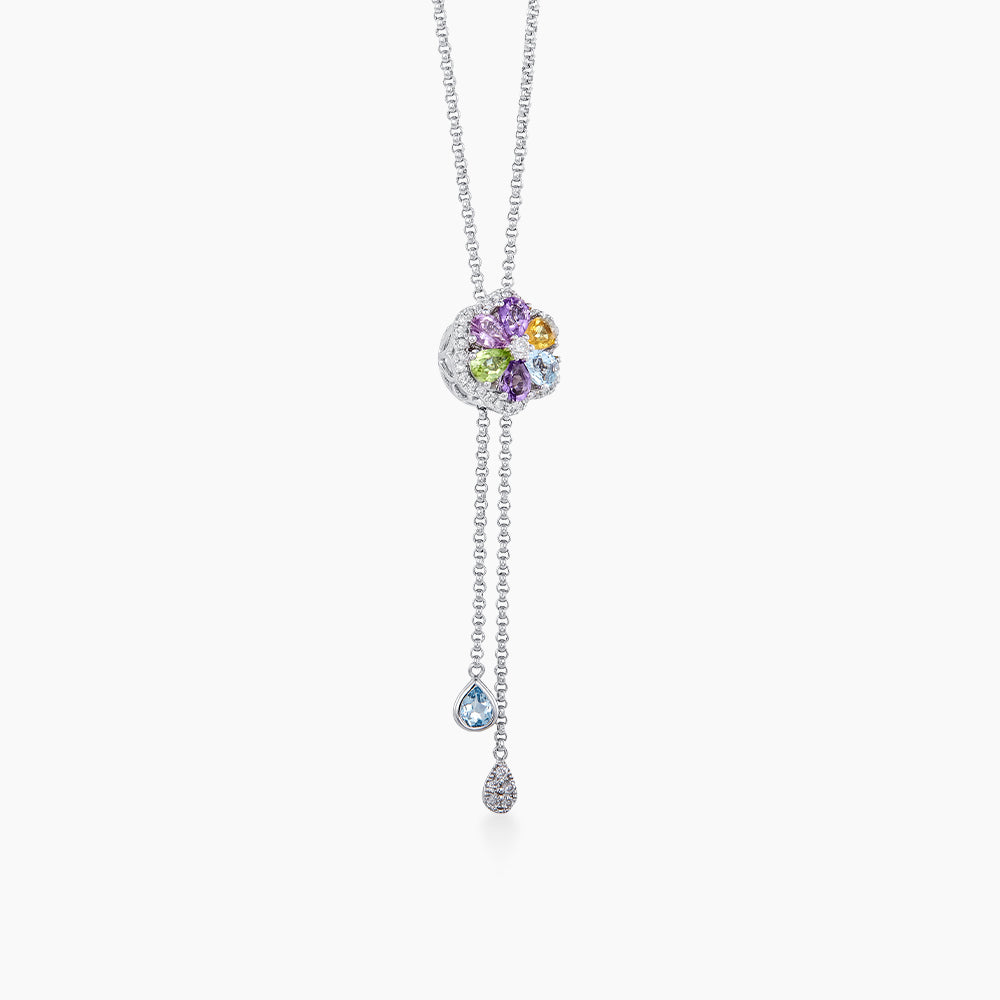 Multi-Coloured Gemstone Diamond Necklace in 375/9K White Gold 262601221(N)