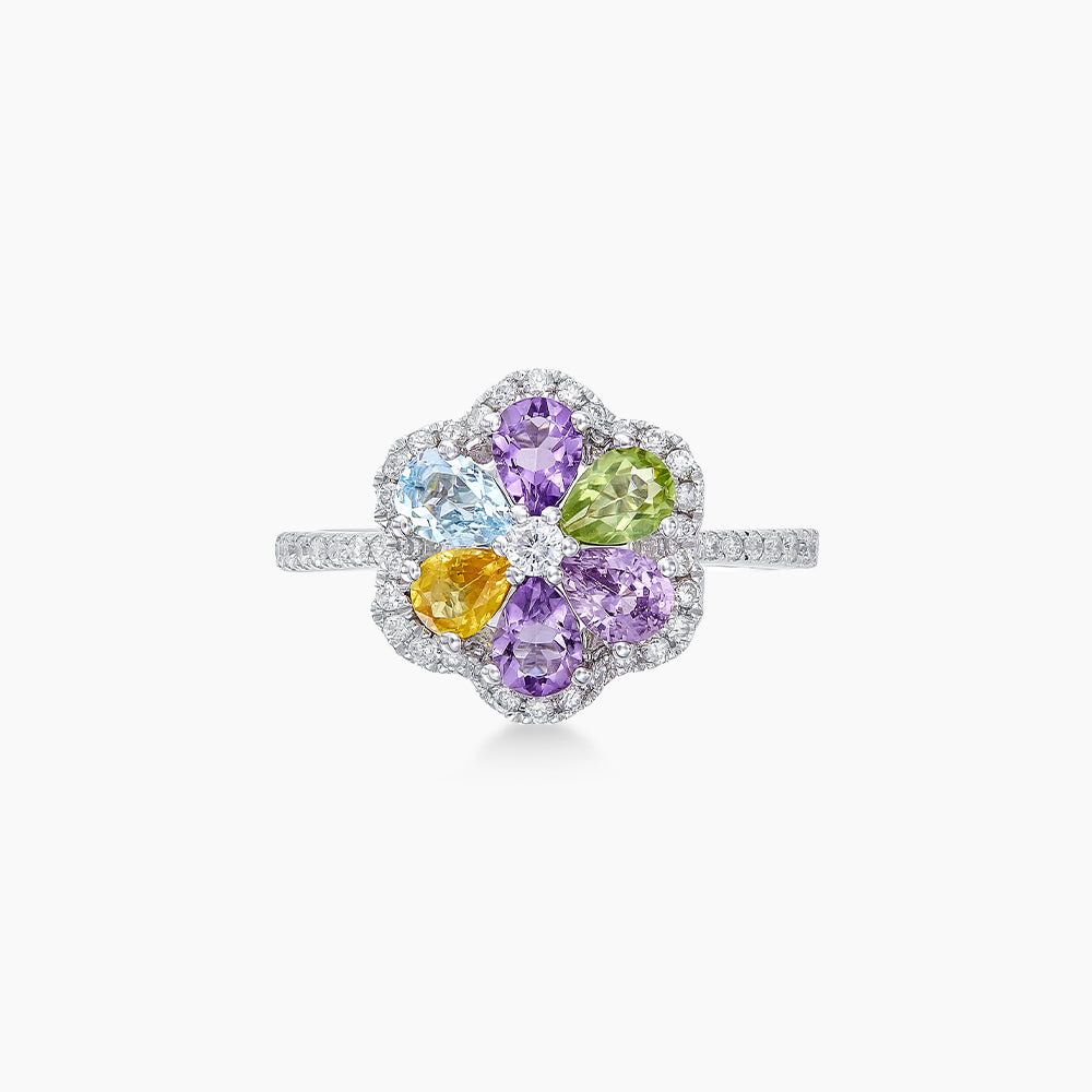 Multi-Coloured Gemstone Diamond Ring in 375/9K White Gold 262601221(R)
