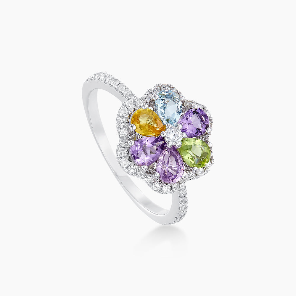 Multi-Coloured Gemstone Diamond Ring in 375/9K White Gold 262601221(R)
