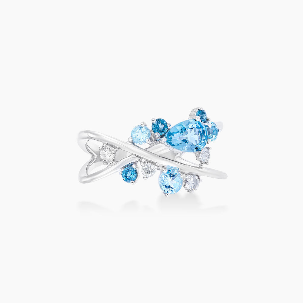 CHIC | Blue Topaz Gemstone Diamond Ring in 375/9K White Gold 263040722(WG)-BTOPZ