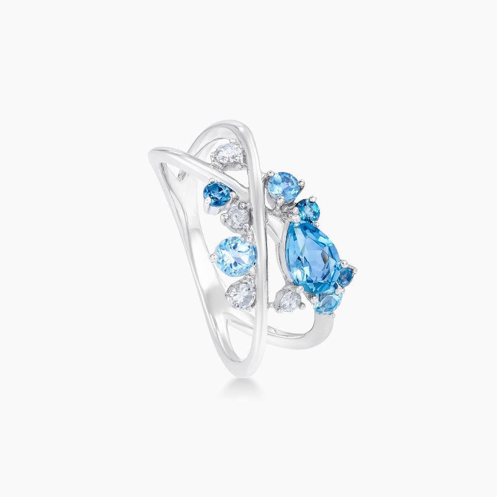 CHIC | Blue Topaz Gemstone Diamond Ring in 375/9K White Gold 263040722(WG)-BTOPZ