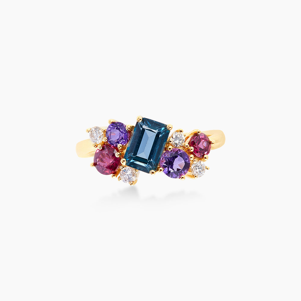 CHIC | Multi-Coloured Gemstone (Amethyst,Topaz,Rhodonite,Diamond) Ring In 375/9K Yellow Gold 263101123(YG)-MULTI