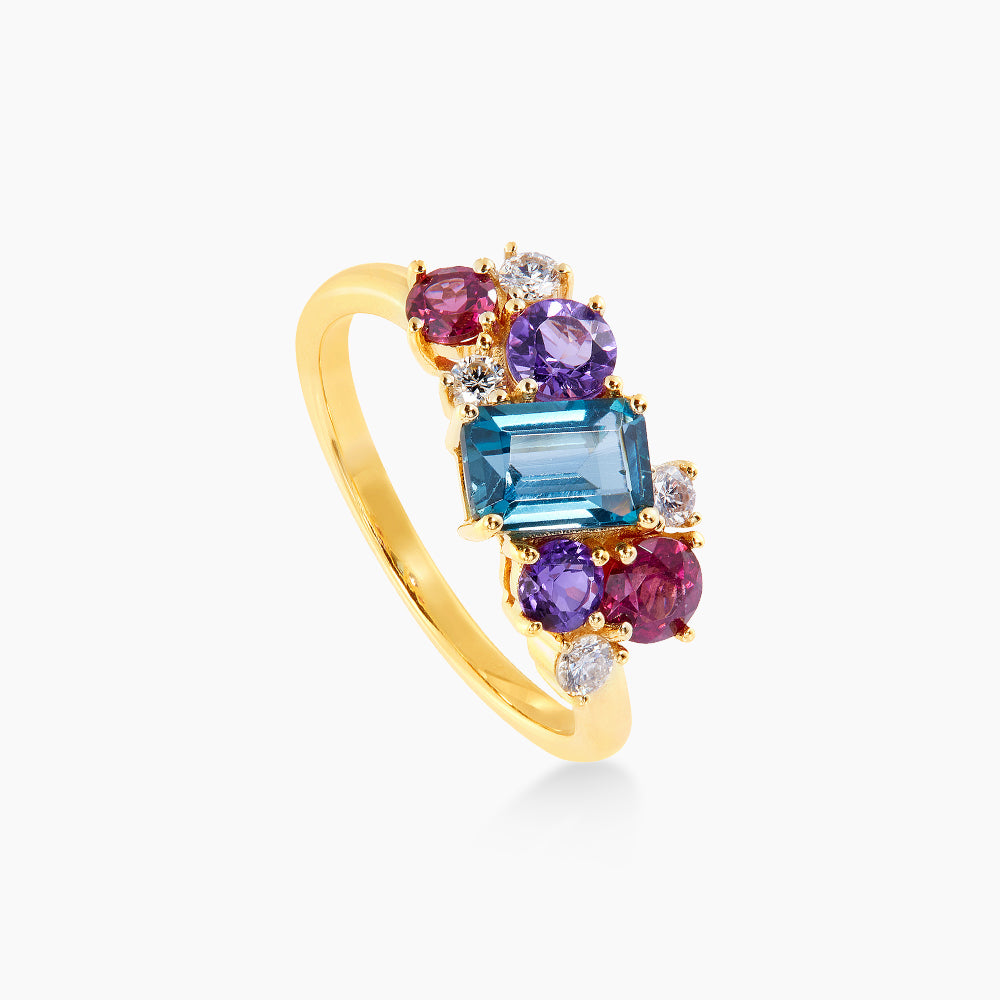 CHIC | Multi-Coloured Gemstone (Amethyst,Topaz,Rhodonite,Diamond) Ring In 375/9K Yellow Gold 263101123(YG)-MULTI
