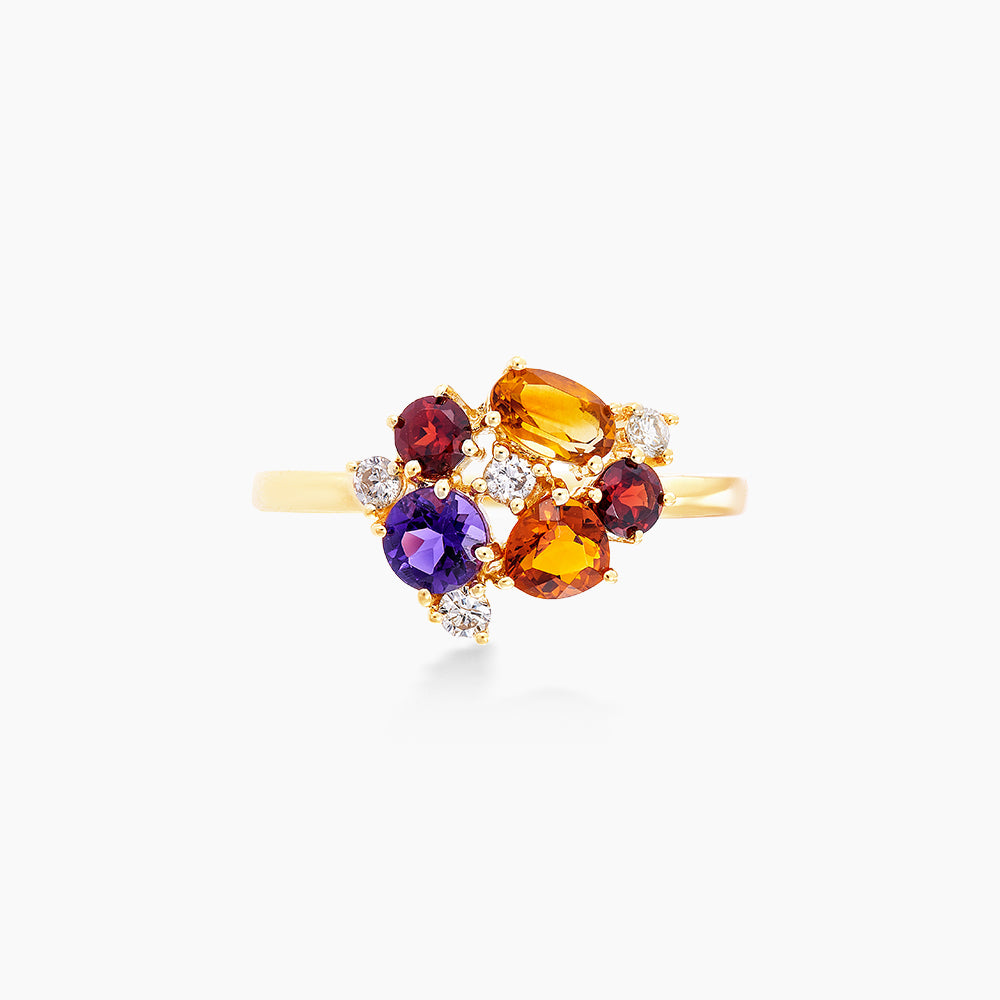 CHIC | Multi-Coloured Gemstone (Amethyst, Citrine, Garnet and Diamond) Ring in 375/9K Yellow Gold 263110722(YG)-MULTI