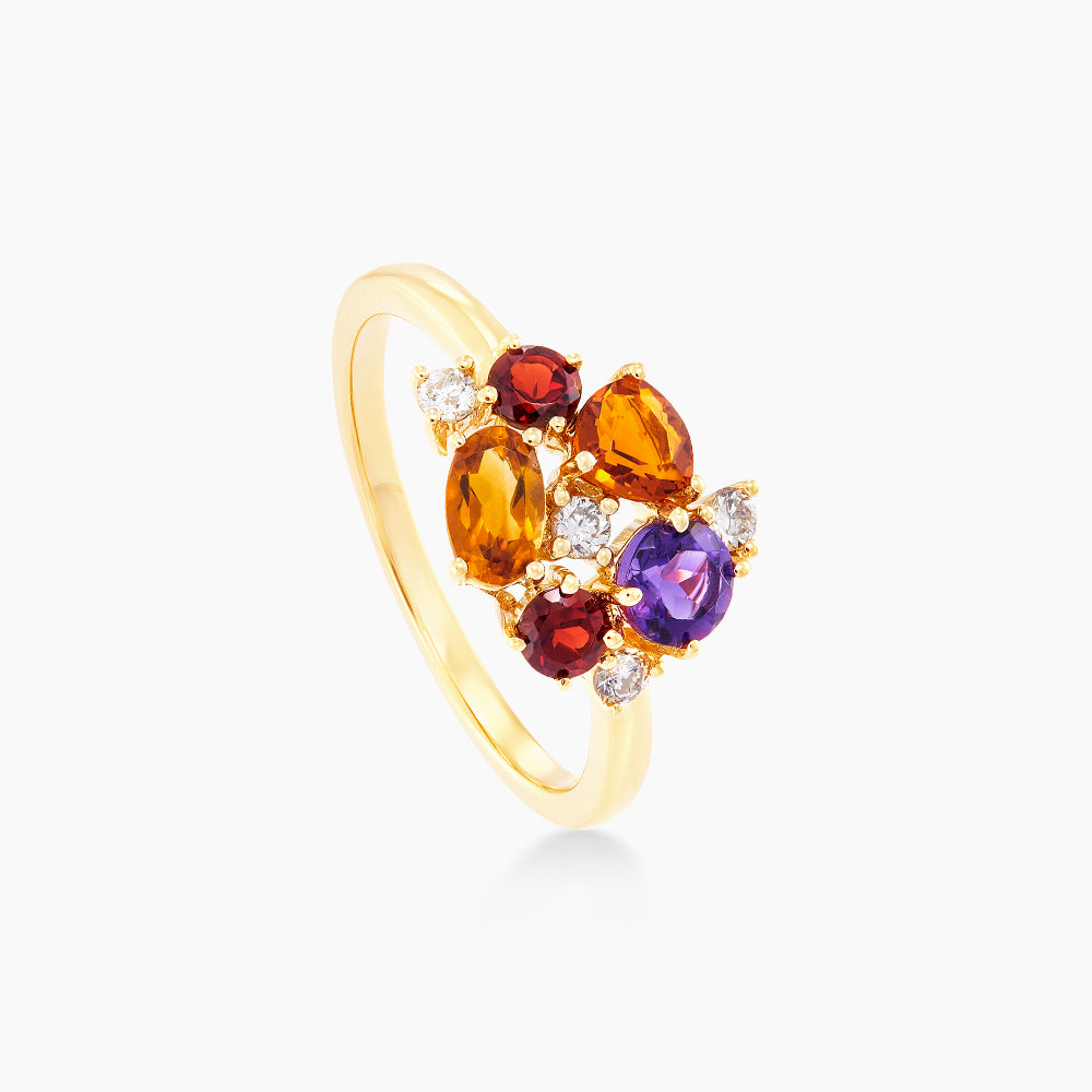 CHIC | Multi-Coloured Gemstone (Amethyst, Citrine, Garnet and Diamond) Ring in 375/9K Yellow Gold 263110722(YG)-MULTI