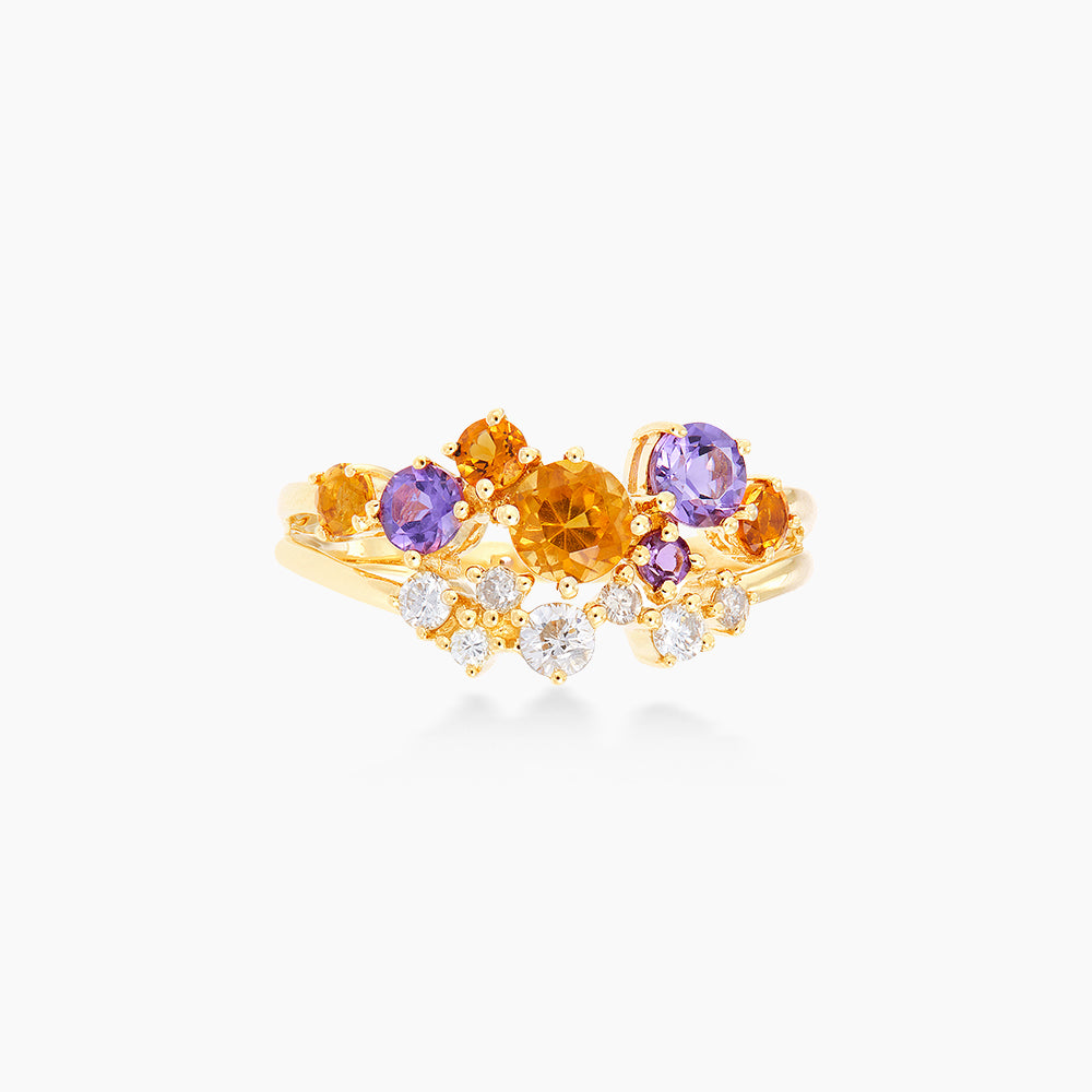 CHIC | Multi-Coloured Gemstone (Amethyst, Citrine and Diamond) Ring in 375/9K Yellow Gold 263140722(YG)-MULTI