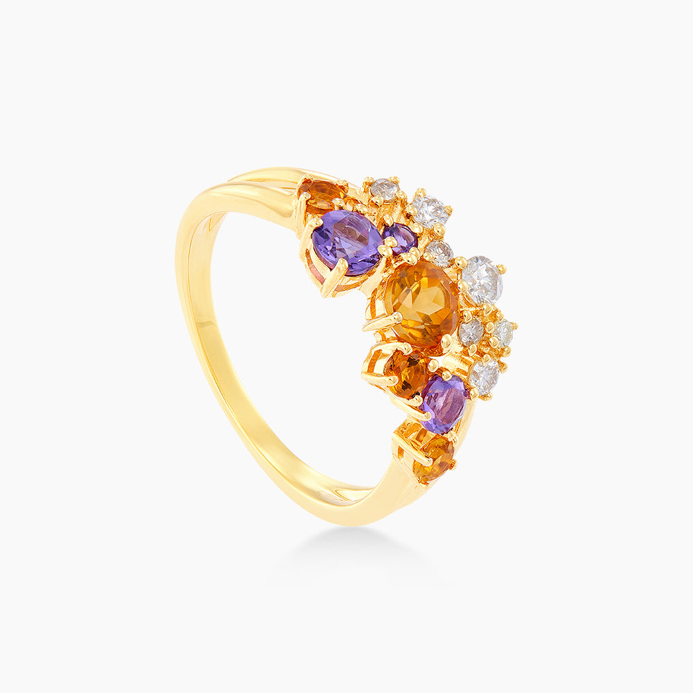 CHIC | Multi-Coloured Gemstone (Amethyst, Citrine and Diamond) Ring in 375/9K Yellow Gold 263140722(YG)-MULTI