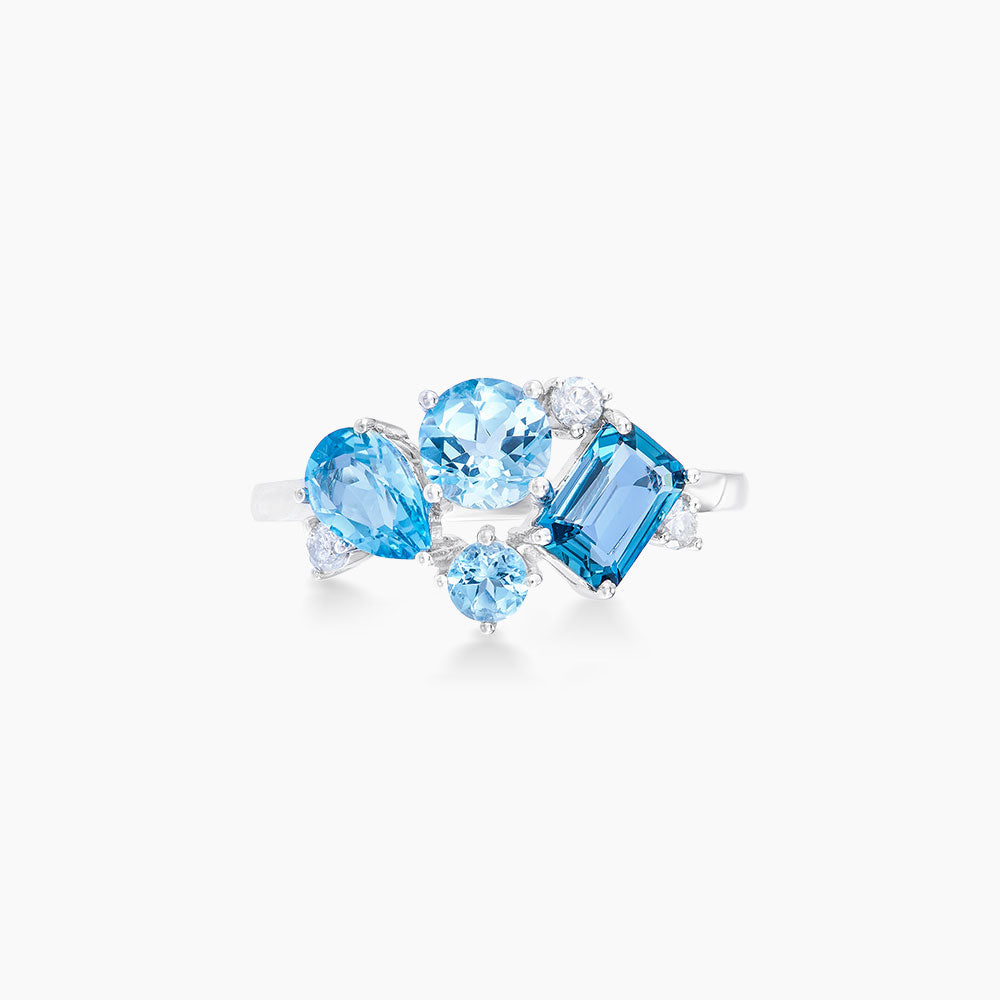 CHIC | Blue Topaz Gemstone Diamond Ring in 375/9K White Gold 263160722(WG)-BTOPZ