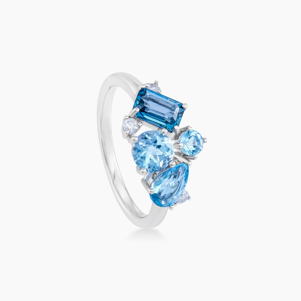 CHIC | Blue Topaz Gemstone Diamond Ring in 375/9K White Gold 263160722(WG)-BTOPZ