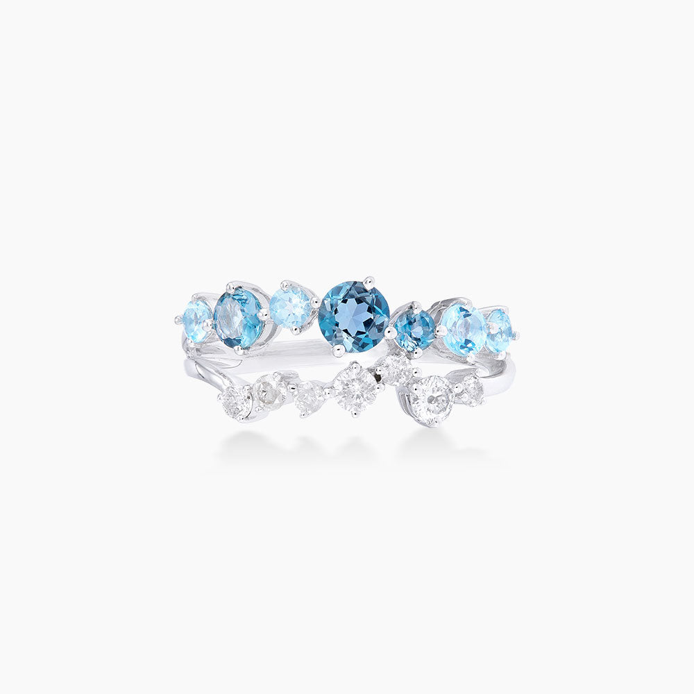 CHIC | Blue Topaz Gemstone Diamond Ring in 375/9K White Gold 263180722(WG)