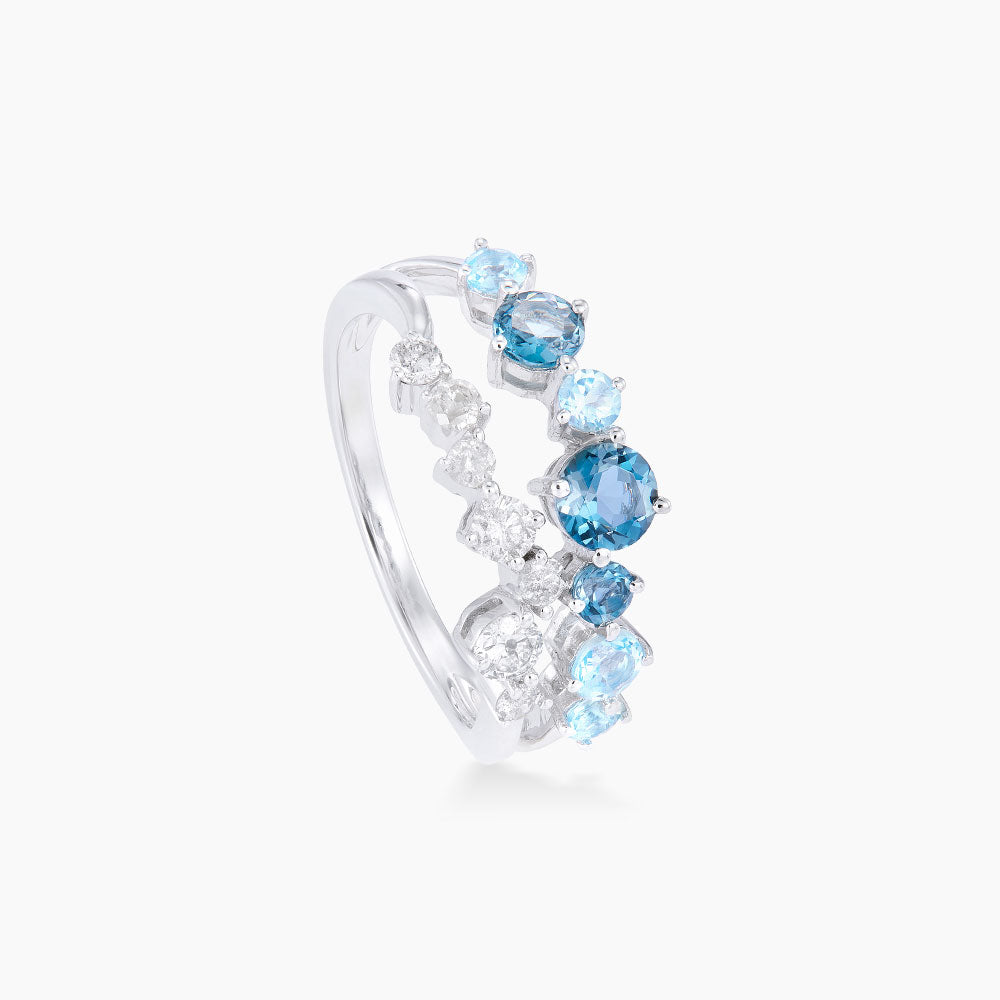 CHIC | Blue Topaz Gemstone Diamond Ring in 375/9K White Gold 263180722(WG)