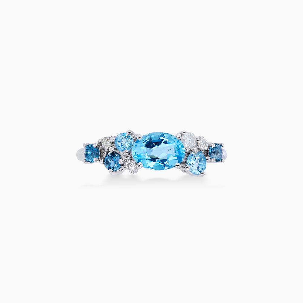 CHIC | Blue Topaz Gemstone Diamond Ring in 375/9K White Gold 263190722(WG)
