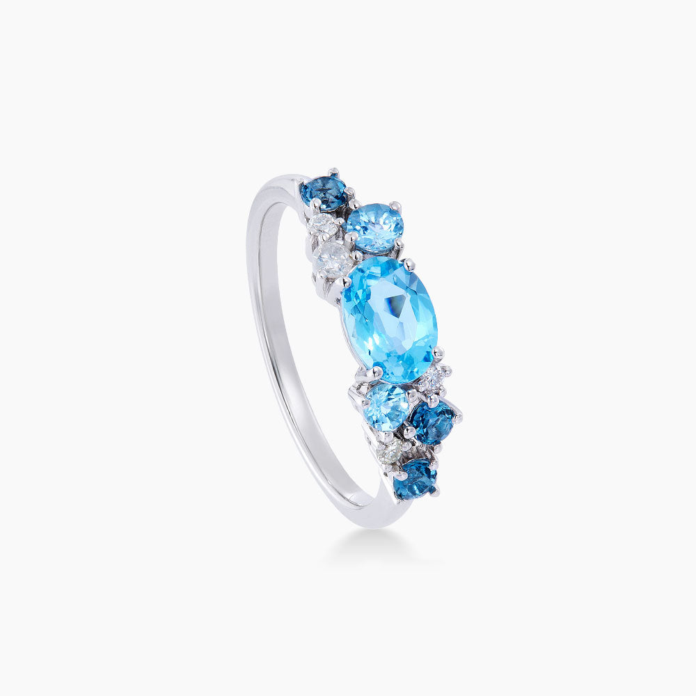 CHIC | Blue Topaz Gemstone Diamond Ring in 375/9K White Gold 263190722(WG)