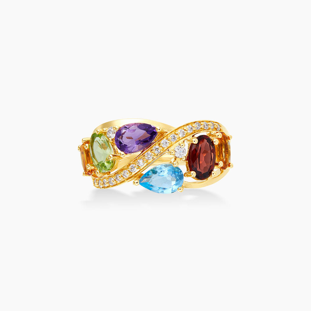 Multi-Coloured Gemstone Diamond Ring in 375/9K Yellow Gold 263330122