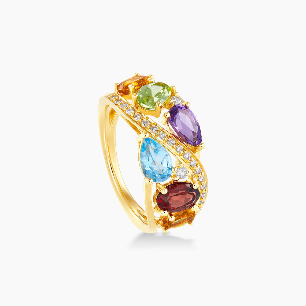 Multi-Coloured Gemstone Diamond Ring in 375/9K Yellow Gold 263330122