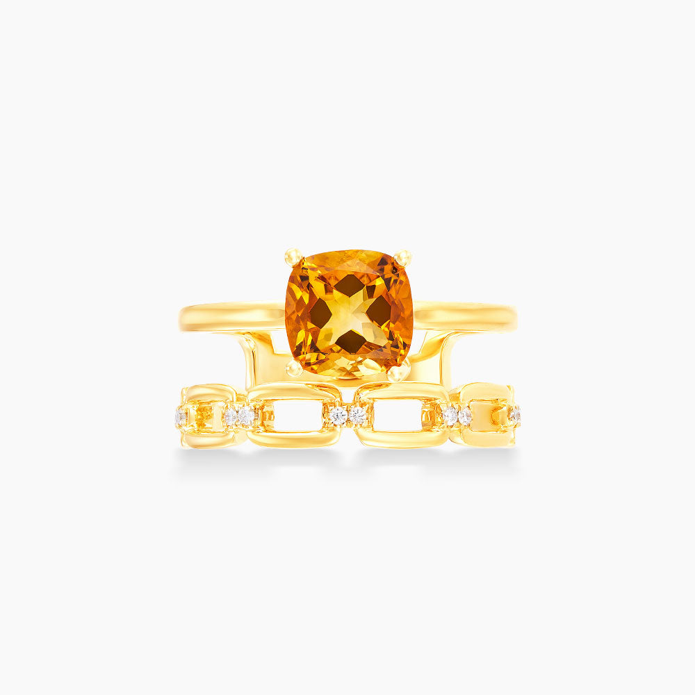 DWA | Cushion Citrine and Diamond Ring in 375/9K Yellow Gold 264590822(YG)-CITR