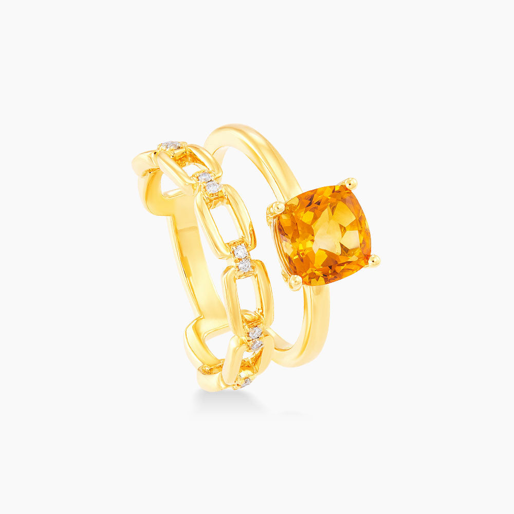 DWA | Cushion Citrine and Diamond Ring in 375/9K Yellow Gold 264590822(YG)-CITR