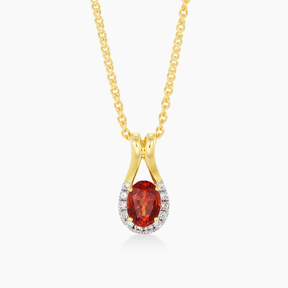 Oval Cut Garnet and Diamond Necklace in 375/9K Gold 265390123(N)